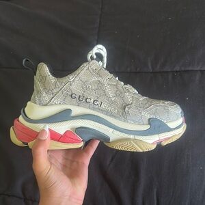 Balenciaga Gray and White Triple S Sneaker